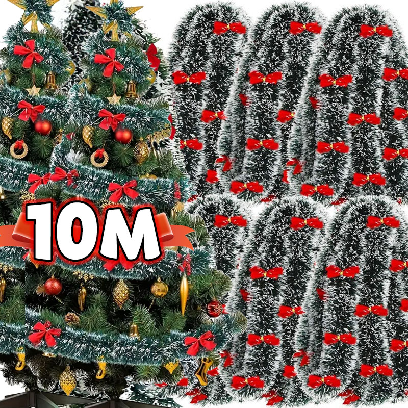 Tinsel Garland Decoration - Рождественский бант, ленты с мишурой, зеленая