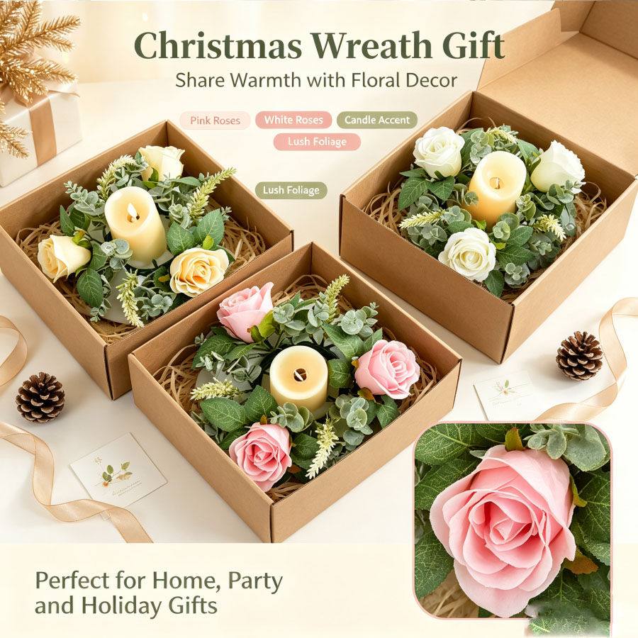 Christmas Wreath Fake - Искусственный венок из роз в форме